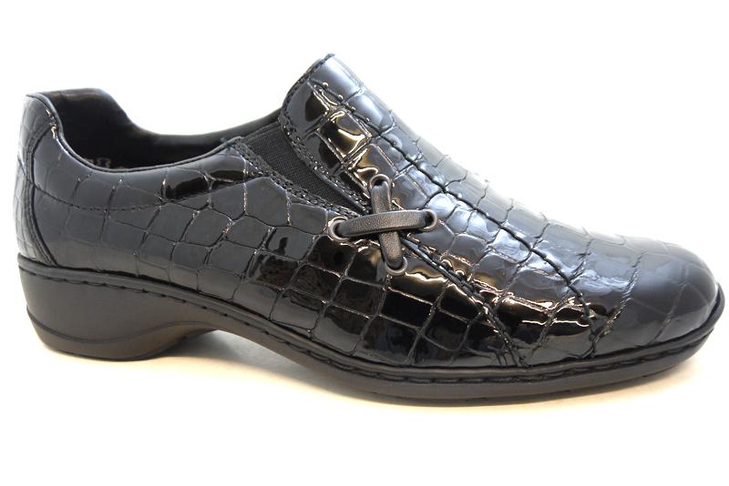 Rieker 58350-00 Black Patent Croc Shoe